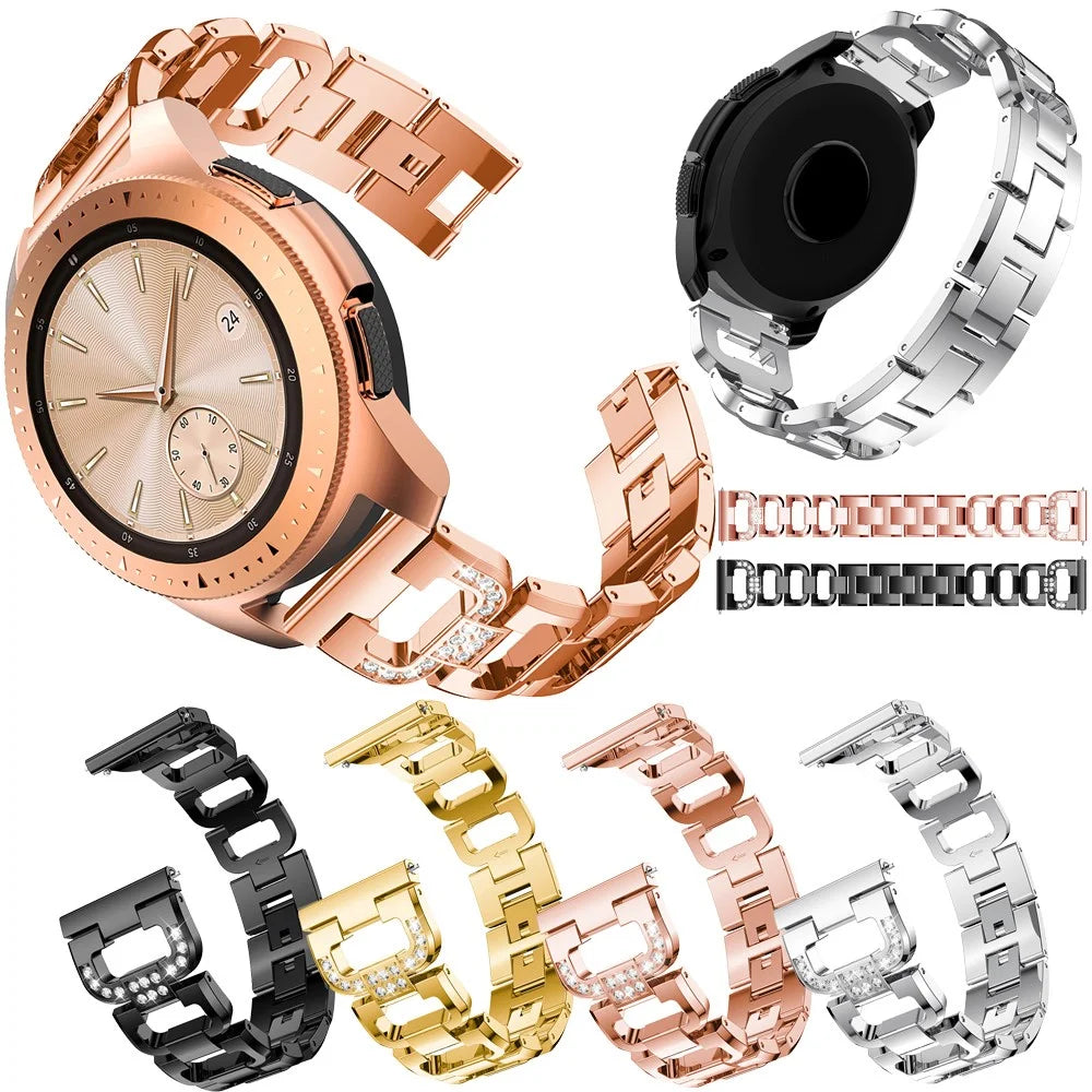 20mm For Samsung Galaxy Watch 42mm D-shape Rhinestone Decor Metal Watch Band Wrist Strap - Black - 6