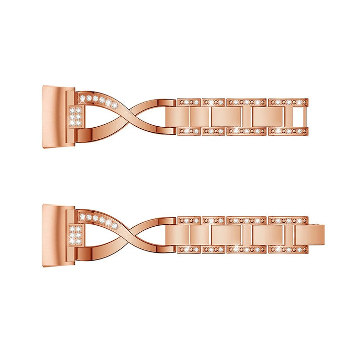 For Fitbit Charge 4/3 X-shape Rhinestone Decor Aluminum Alloy Watch Band Strap Replacement - Rose Gold - 4