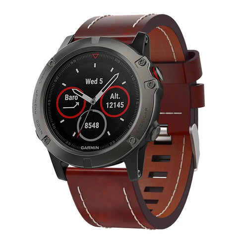 Line-stitched Imitation Leather Watch Strap Band Bracelet Replacement for Garmin Fenix 5X - 1