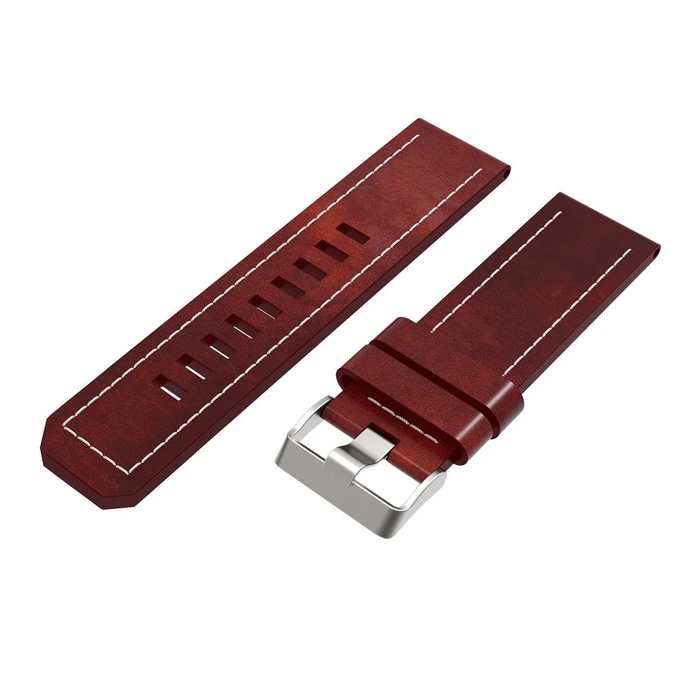 Line-stitched Imitation Leather Watch Strap Band Bracelet Replacement for Garmin Fenix 5X - 6