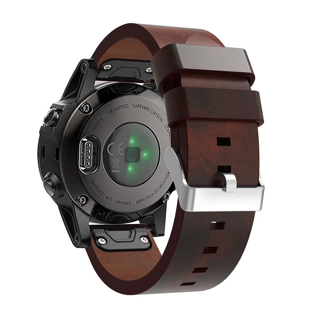 210mm PU Leather Pointed Strap Replacement Wriststrap Watch Band for Garmin Fenix 5 - Brown - 2