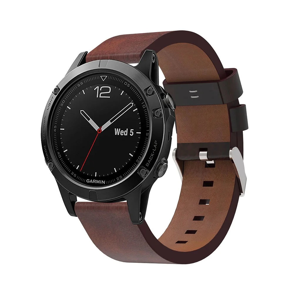 210mm PU Leather Pointed Strap Replacement Wriststrap Watch Band for Garmin Fenix 5 - Brown - 3