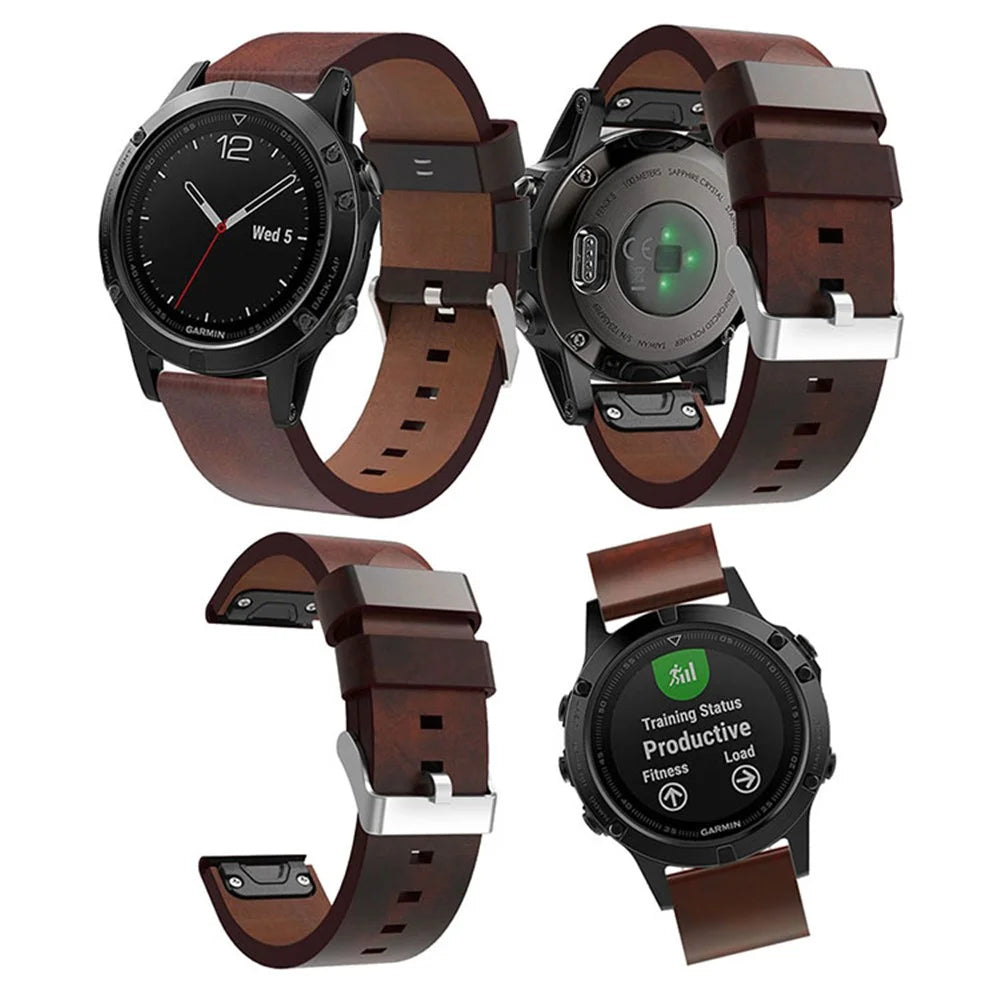 210mm PU Leather Pointed Strap Replacement Wriststrap Watch Band for Garmin Fenix 5 - Brown - 6