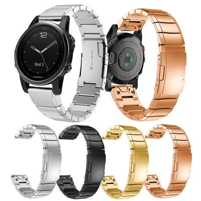 For Garmin Fenix 5S Quick Release Stainless Steel Watch Band Replacement Strap with Folding Clasp - Black - 5