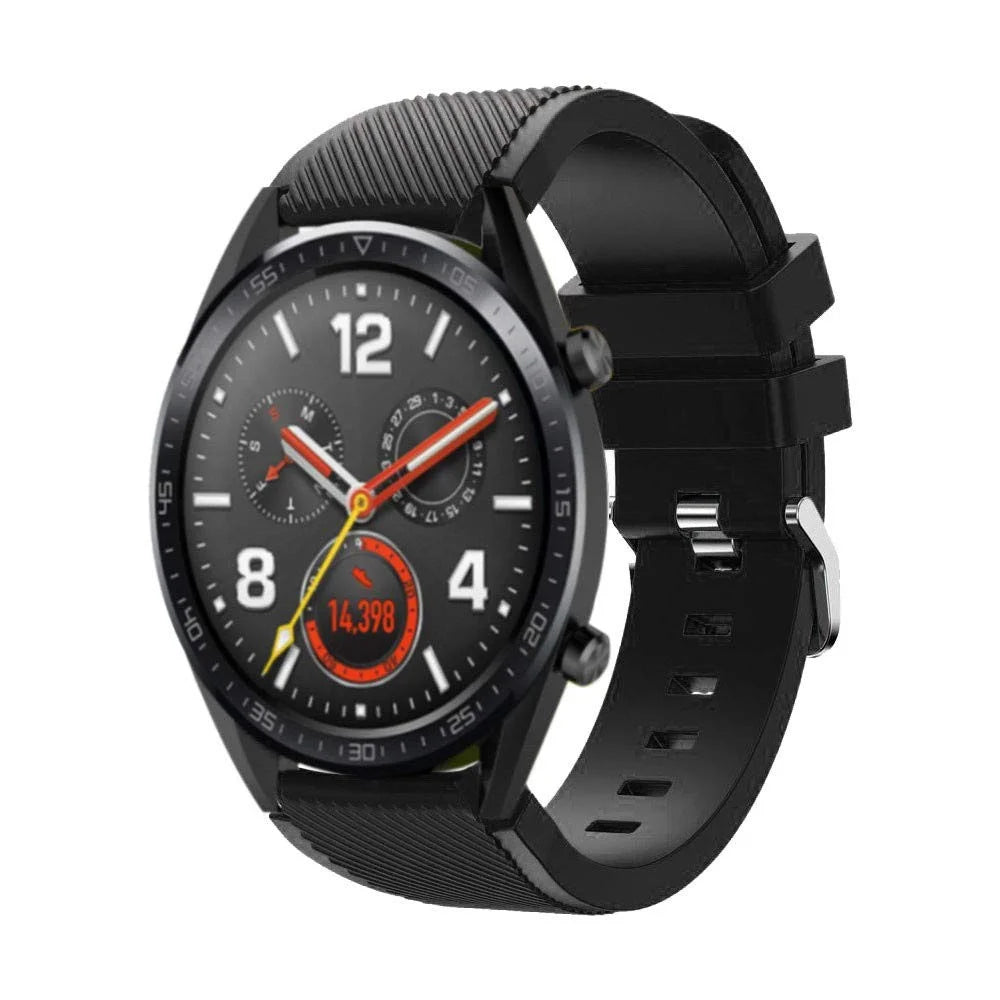 For Huawei Watch GT/Honor Watch Magic 22mm Twill Texture Silicone Watch Strap Wristband Replacement - Black - 1