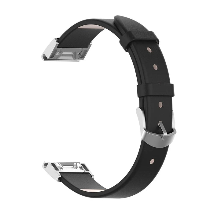 PU Leather Watch Strap with Connector and Tool for Garmin Fenix 7/5/Forerunner 935/Quatix5/Quatix5 Sapphire/Approach S60 - Black - 1
