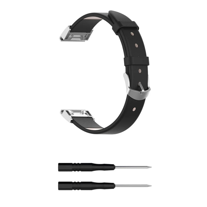 PU Leather Watch Strap with Connector and Tool for Garmin Fenix 7/5/Forerunner 935/Quatix5/Quatix5 Sapphire/Approach S60 - Black - 3