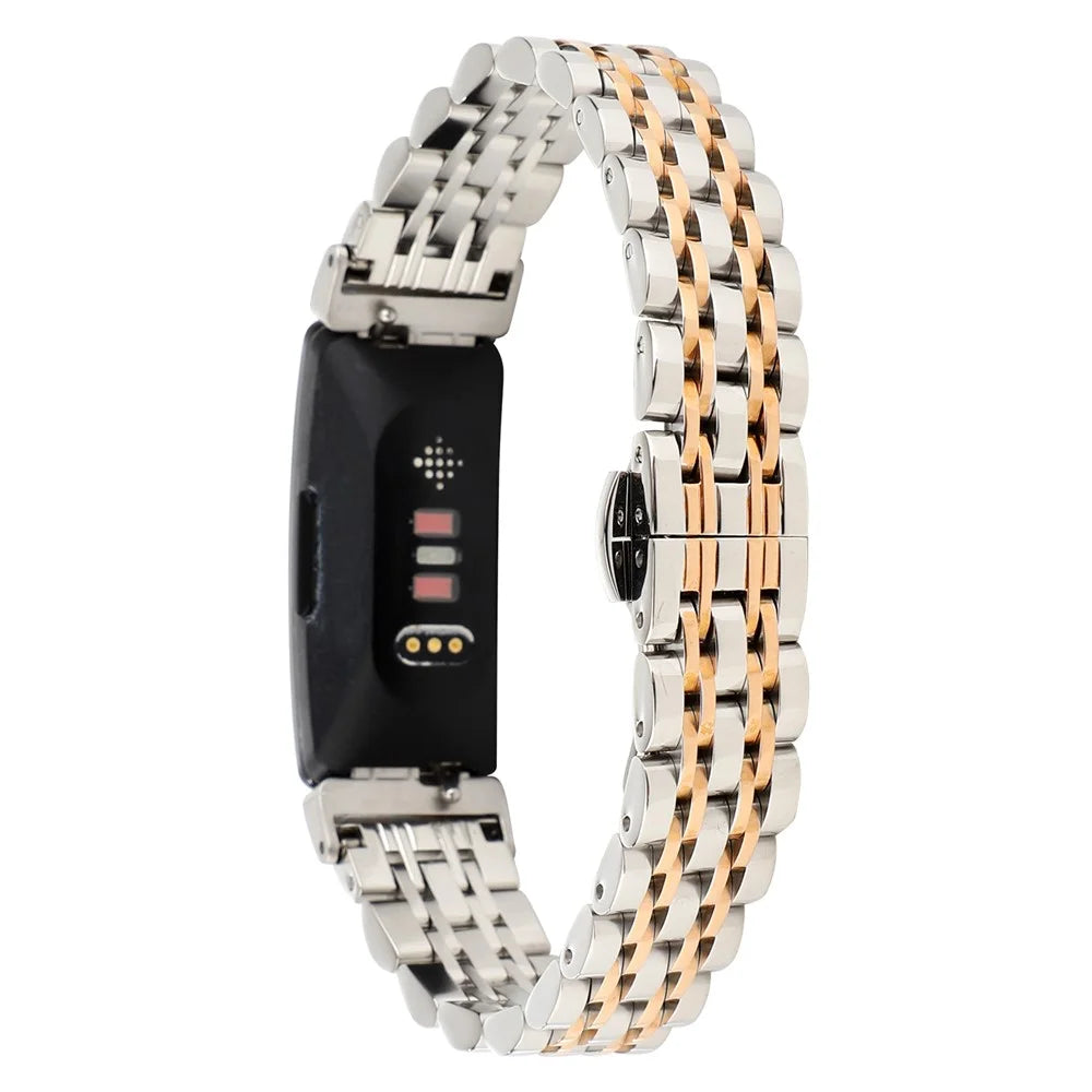 Stainless Steel Metal Buckle Watch Band Replacement for Fitbit Inspire/Inspire HR - Silver / Gold - 1