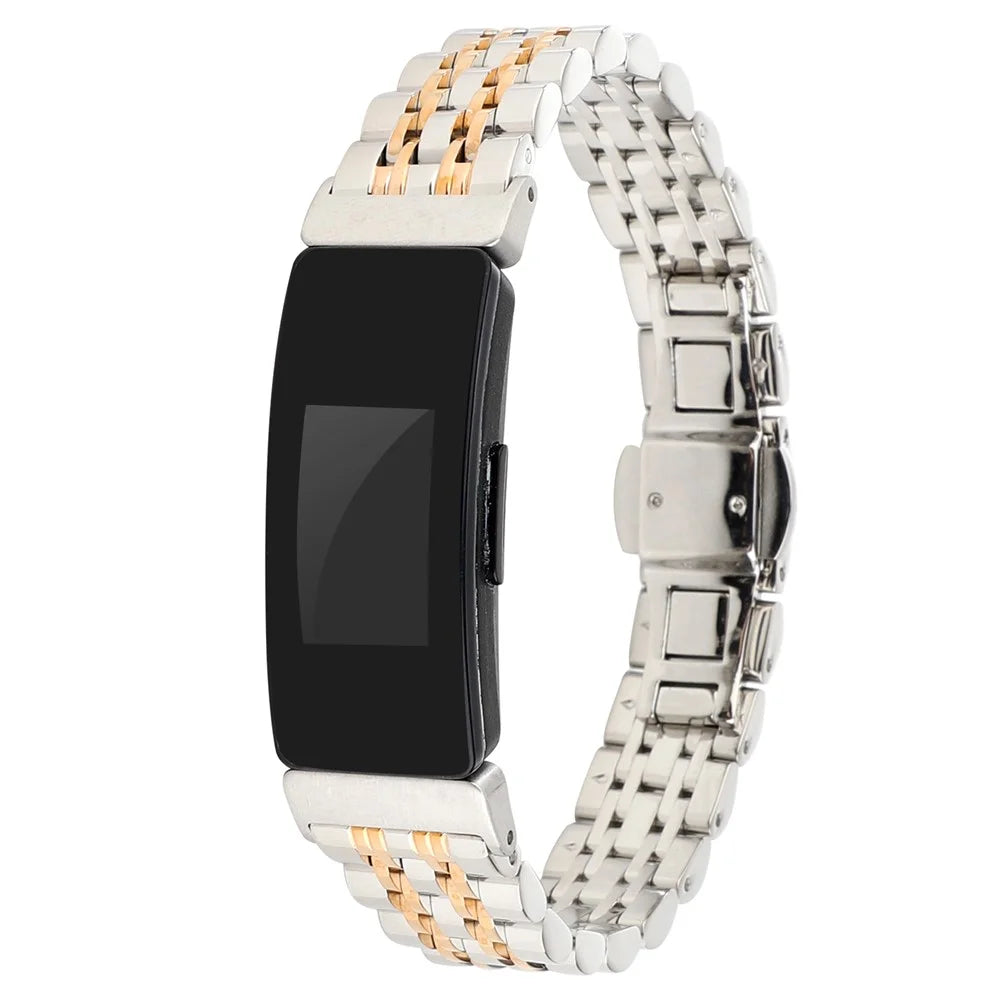 Stainless Steel Metal Buckle Watch Band Replacement for Fitbit Inspire/Inspire HR - Silver / Gold - 2