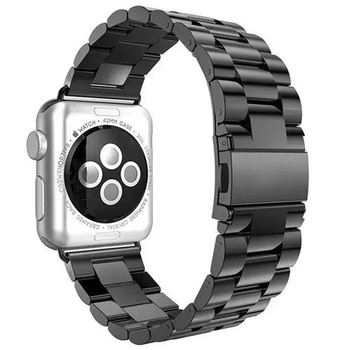 Luxury Three Beads Stainless Steel Watch Strap for Apple Watch Series 11 10 42mm / 9 8 7 41mm / SE3 SE2 SE 6 5 4 40mm / 3 2 1 38mm - All Black - 1
