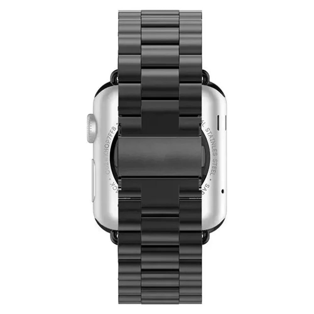 Luxury Three Beads Stainless Steel Watch Strap for Apple Watch Series 11 10 42mm / 9 8 7 41mm / SE3 SE2 SE 6 5 4 40mm / 3 2 1 38mm - All Black - 2