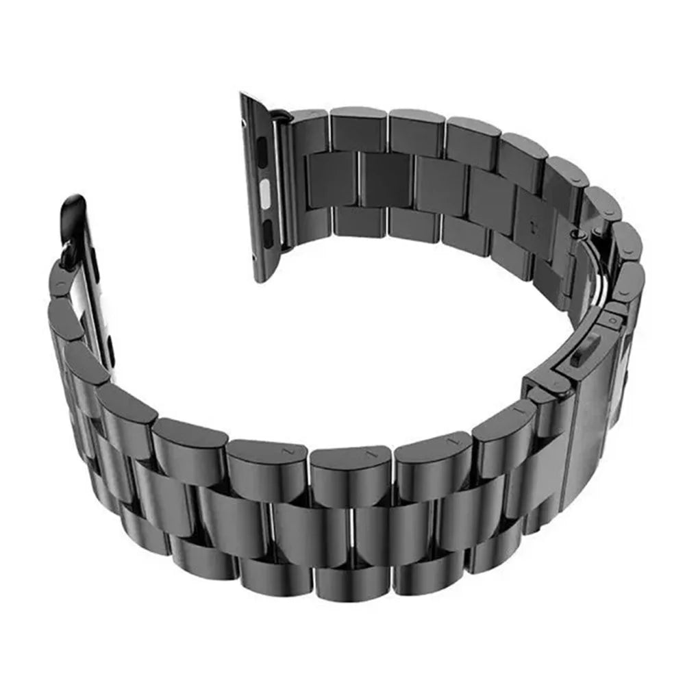 Luxury Three Beads Stainless Steel Watch Strap for Apple Watch Series 11 10 42mm / 9 8 7 41mm / SE3 SE2 SE 6 5 4 40mm / 3 2 1 38mm - All Black - 5
