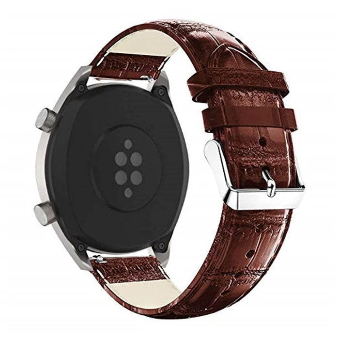 22mm Crocodile Texture Genuine Leather Watch Strap Replacement for Huawei Watch GT/ Watch 2 Pro/Honor Watch Magic - Brown - 2