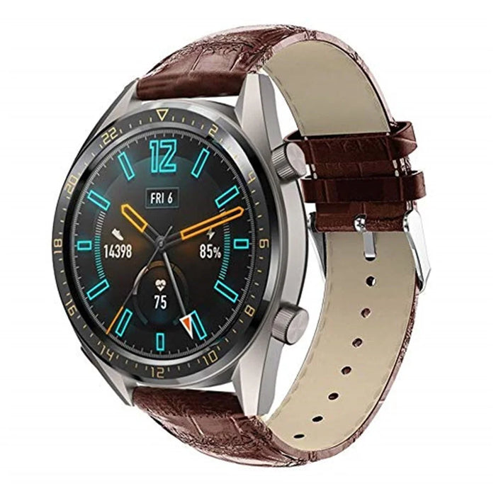 22mm Crocodile Texture Genuine Leather Watch Strap Replacement for Huawei Watch GT/ Watch 2 Pro/Honor Watch Magic - Brown - 4