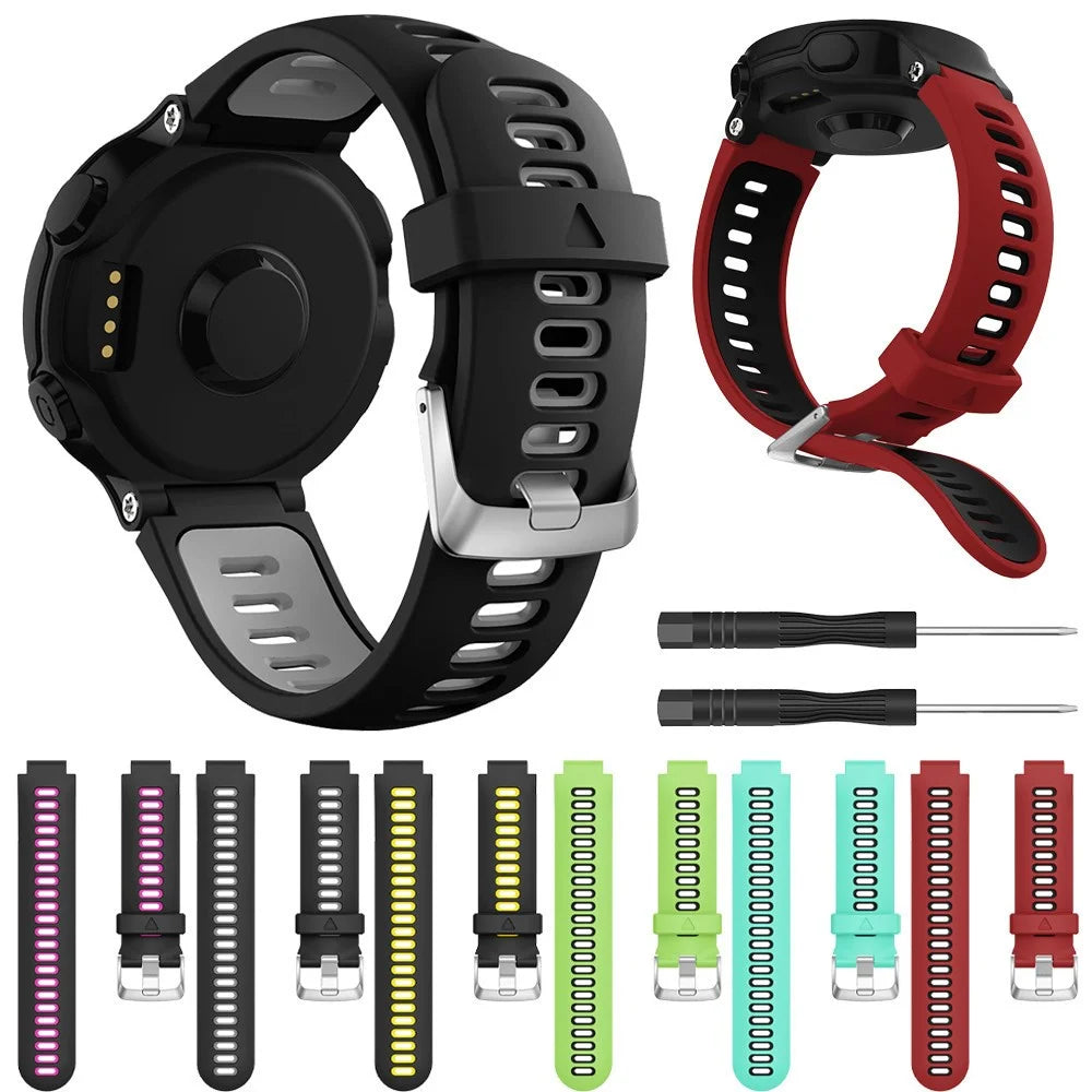 Two-tone Silicone Watch Band for Garmin Forerunner 220/230/235/620/630/F735XT, Adjustable Pin Buckle Wrist Strap - Black / Grey - 5