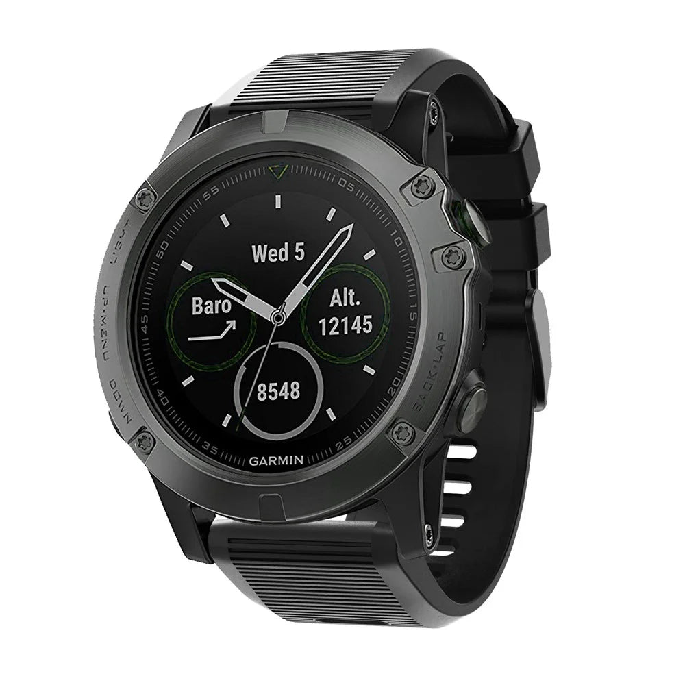 Silicone Sport Watch Band with Black PC Buckle for Garmin Fenix 5X Plus - Black - 2