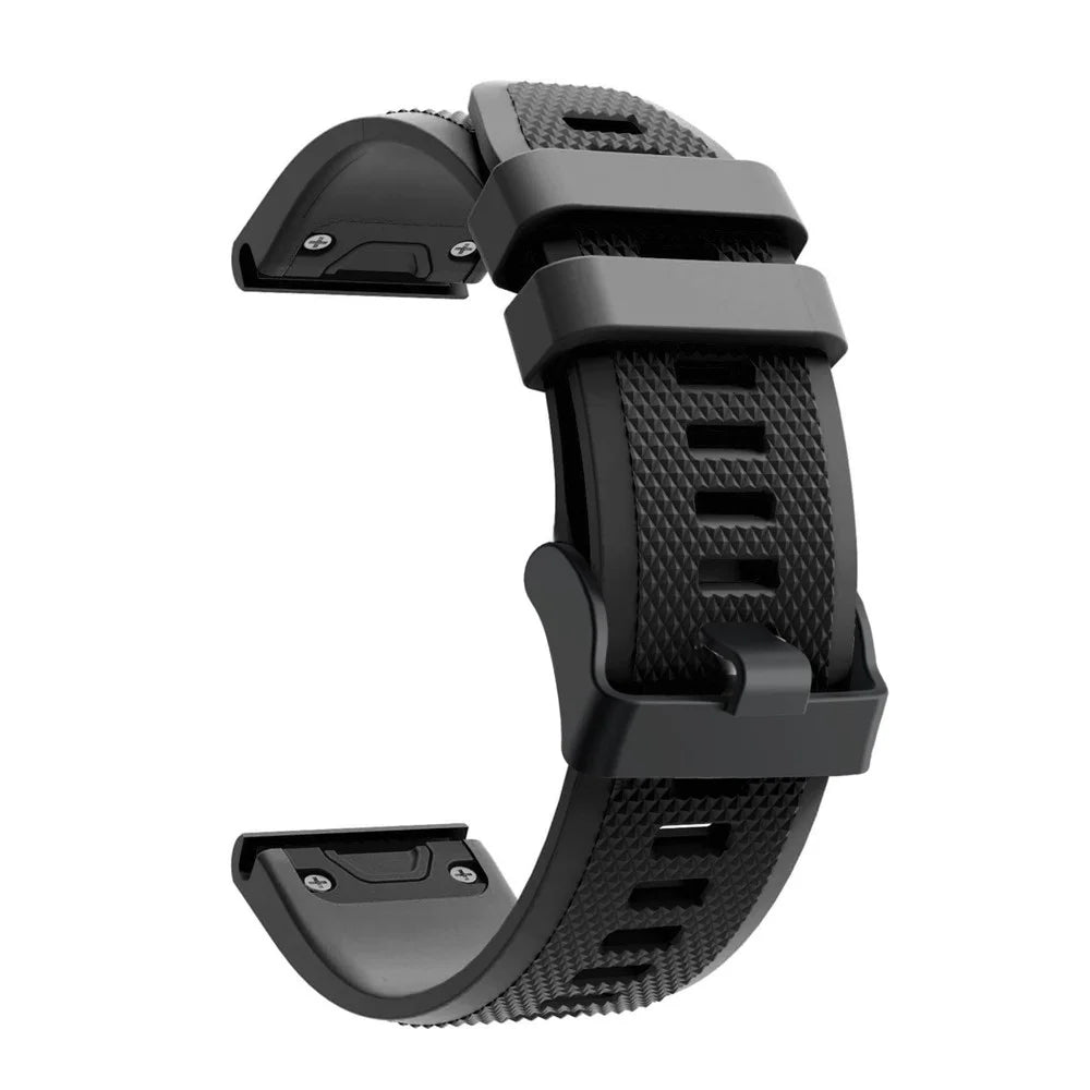 For Garmin Fenix 5 Silicone Sport Watch Band Adjustable Wrist Strap with Black Buckle - Black - 1