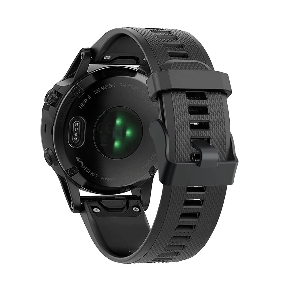 For Garmin Fenix 5 Silicone Sport Watch Band Adjustable Wrist Strap with Black Buckle - Black - 2