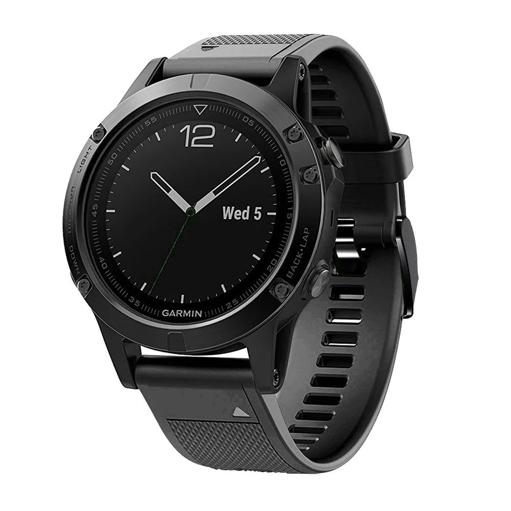 For Garmin Fenix 5 Silicone Sport Watch Band Adjustable Wrist Strap with Black Buckle - Black - 3