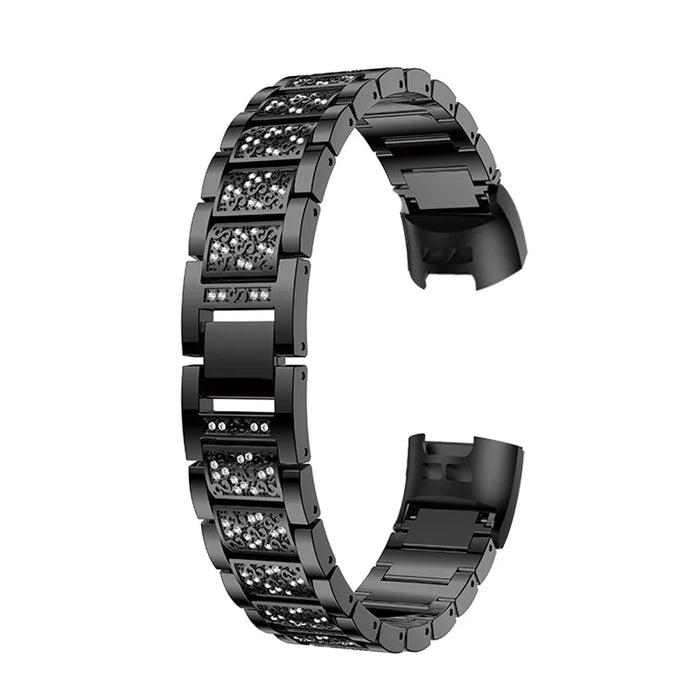 Solid Stainless Steel with Diamond Watch Band for Fitbit Charge 4 / 3 - Black - 1