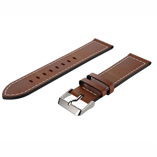 For Huawei Watch GT/Samsung Gear S3 Classic/S3 Frontier 22mm Genuine Leather Smart Watch Strap Replacement Band with White Stitch - Light Brown - 1