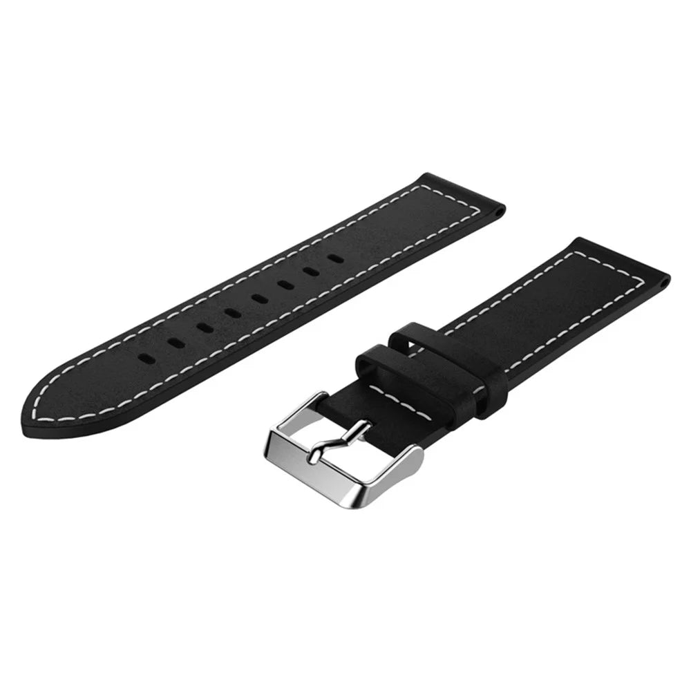For Samsung Gear S3 Frontier 22mm Genuine Leather Watch Band Wrist Strap with White Stitches - Black - 1