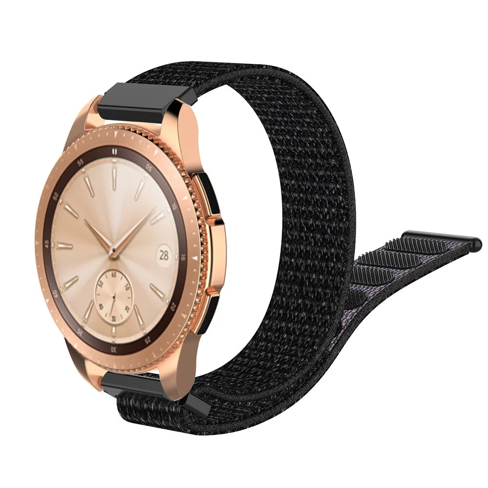 For Samsung Galaxy Watch 42mm SM-R810 20mm Loop Fastener Nylon Watch Band Strap - All Black - 4