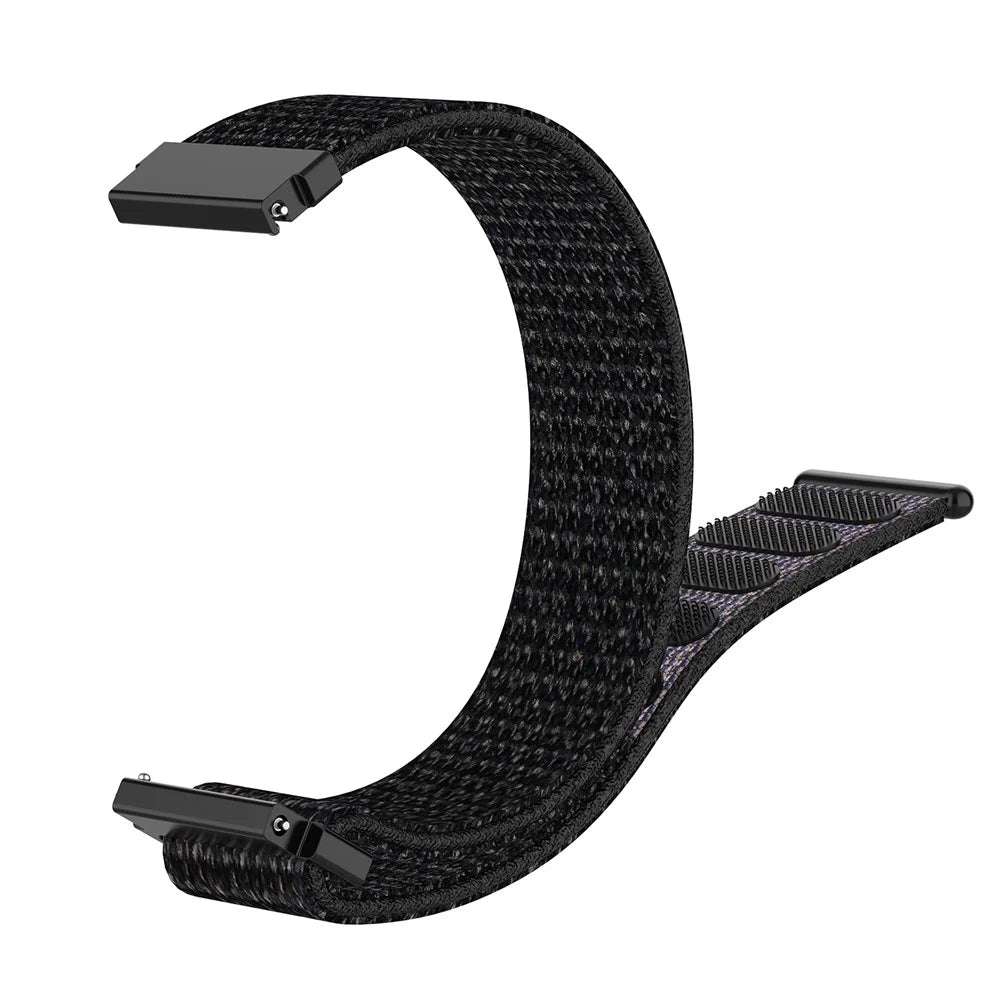 For Samsung Galaxy Watch 42mm SM-R810 20mm Loop Fastener Nylon Watch Band Strap - All Black - 5
