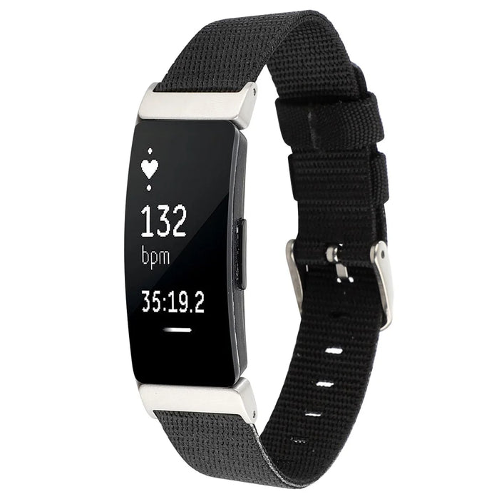 Nylon Canvas Watch Band with Metal Buckle for Fitbit Inspire HR - Black - 2