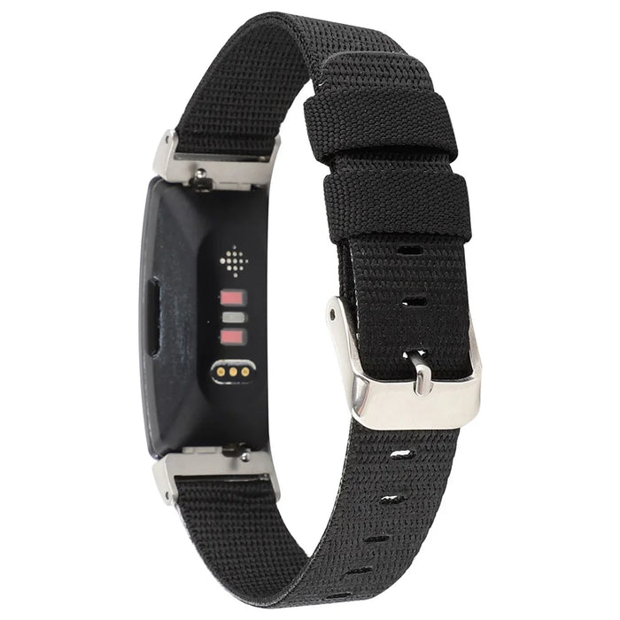 Nylon Canvas Watch Band with Metal Buckle for Fitbit Inspire HR - Black - 3