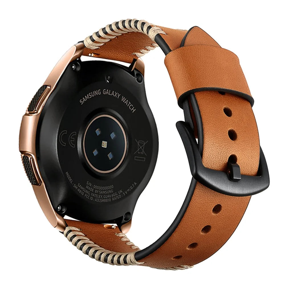 20mm Genuine Leather Watch Band Wristband with Hand Sewn Edges for Samsung Galaxy Watch Active - Brown - 1