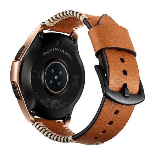 20mm Genuine Leather Watch Band Wristband with Hand Sewn Edges for Samsung Galaxy Watch Active - Brown - 1