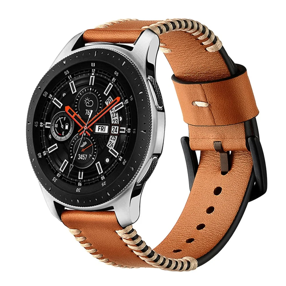 20mm Genuine Leather Watch Band Wristband with Hand Sewn Edges for Samsung Galaxy Watch Active - Brown - 2
