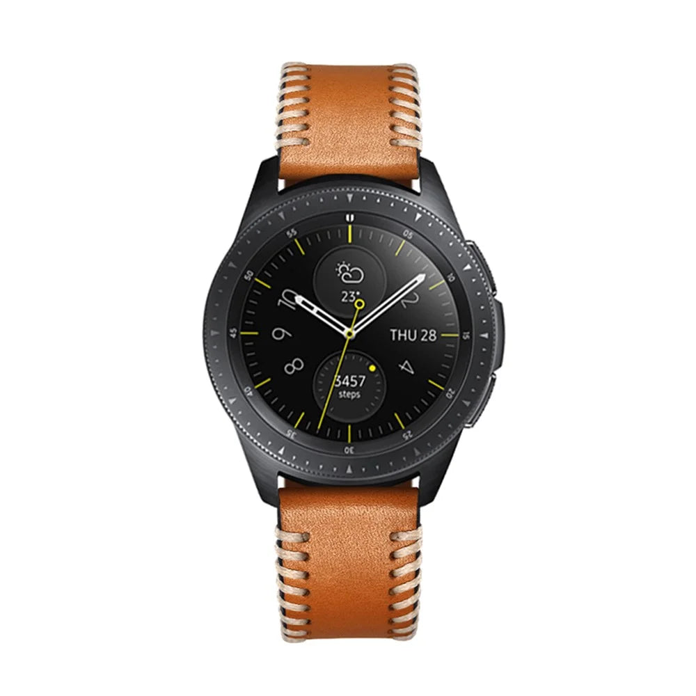 20mm Genuine Leather Watch Band Wristband with Hand Sewn Edges for Samsung Galaxy Watch Active - Brown - 3