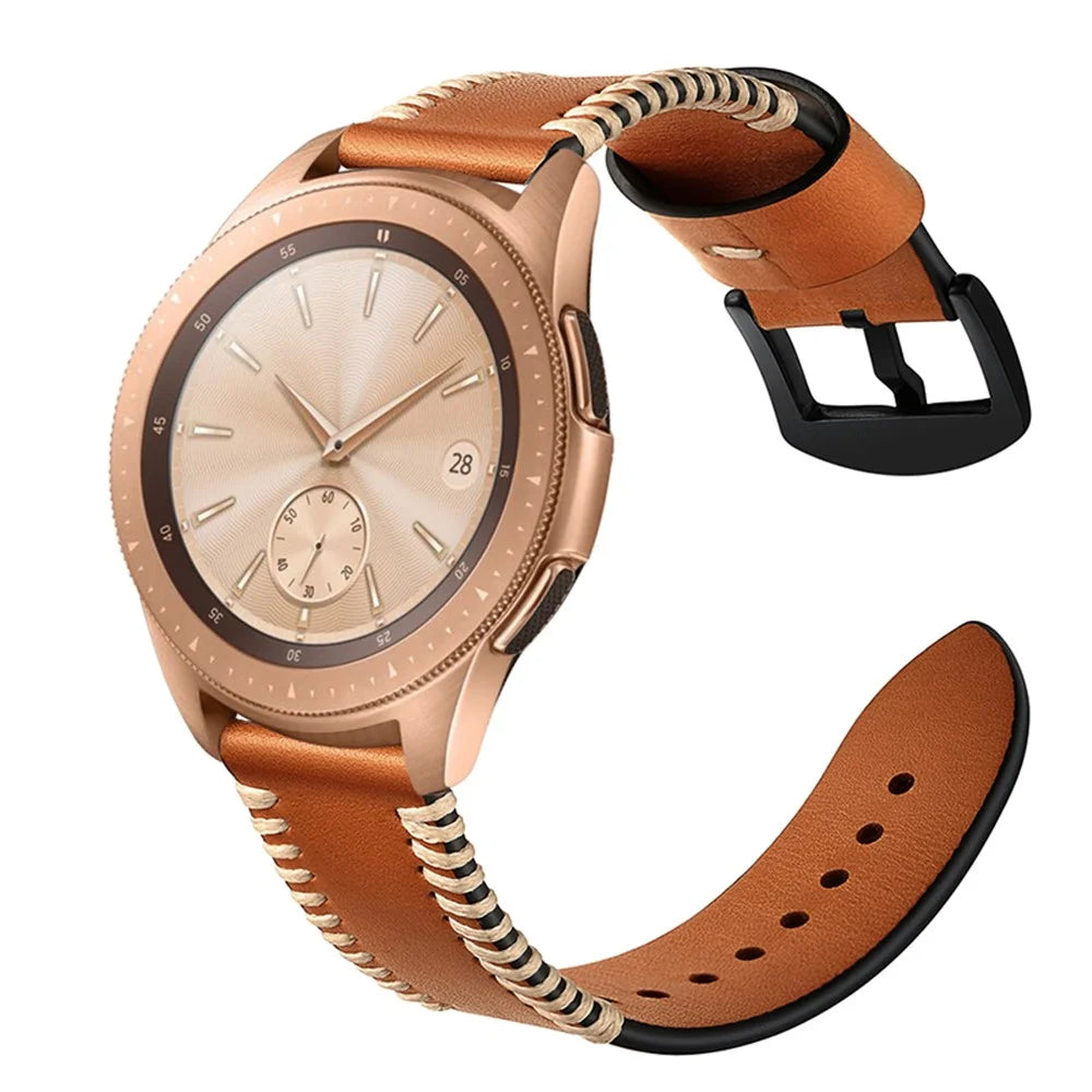 20mm Genuine Leather Watch Band Wristband with Hand Sewn Edges for Samsung Galaxy Watch Active - Brown - 4