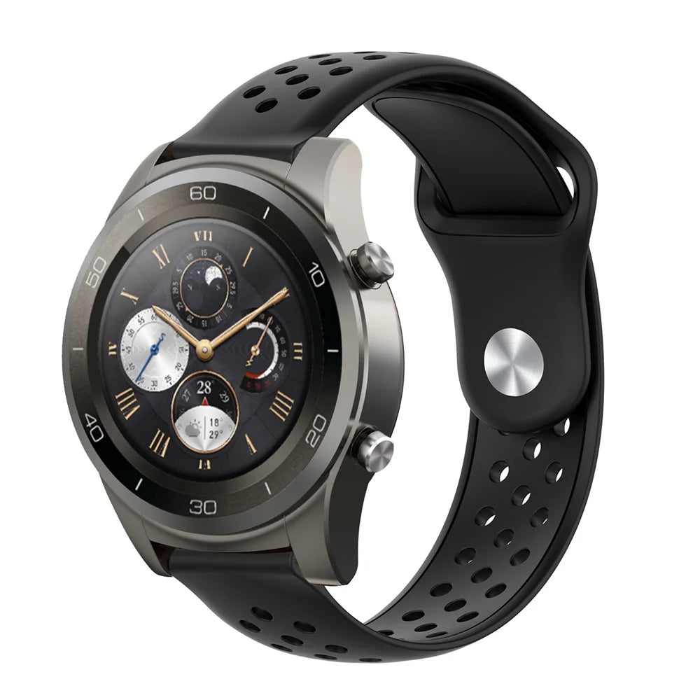 22mm Breathable Holes Silicone Bracelet Wrist Strap Replacement for Huawei Watch 2 Pro Smartwatch Band - Black - 2