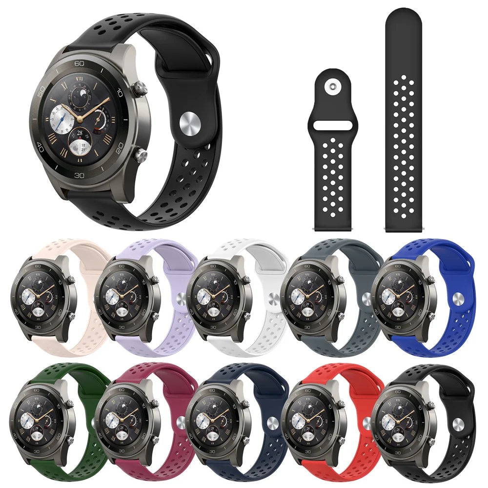 22mm Breathable Holes Silicone Bracelet Wrist Strap Replacement for Huawei Watch 2 Pro Smartwatch Band - Black - 6
