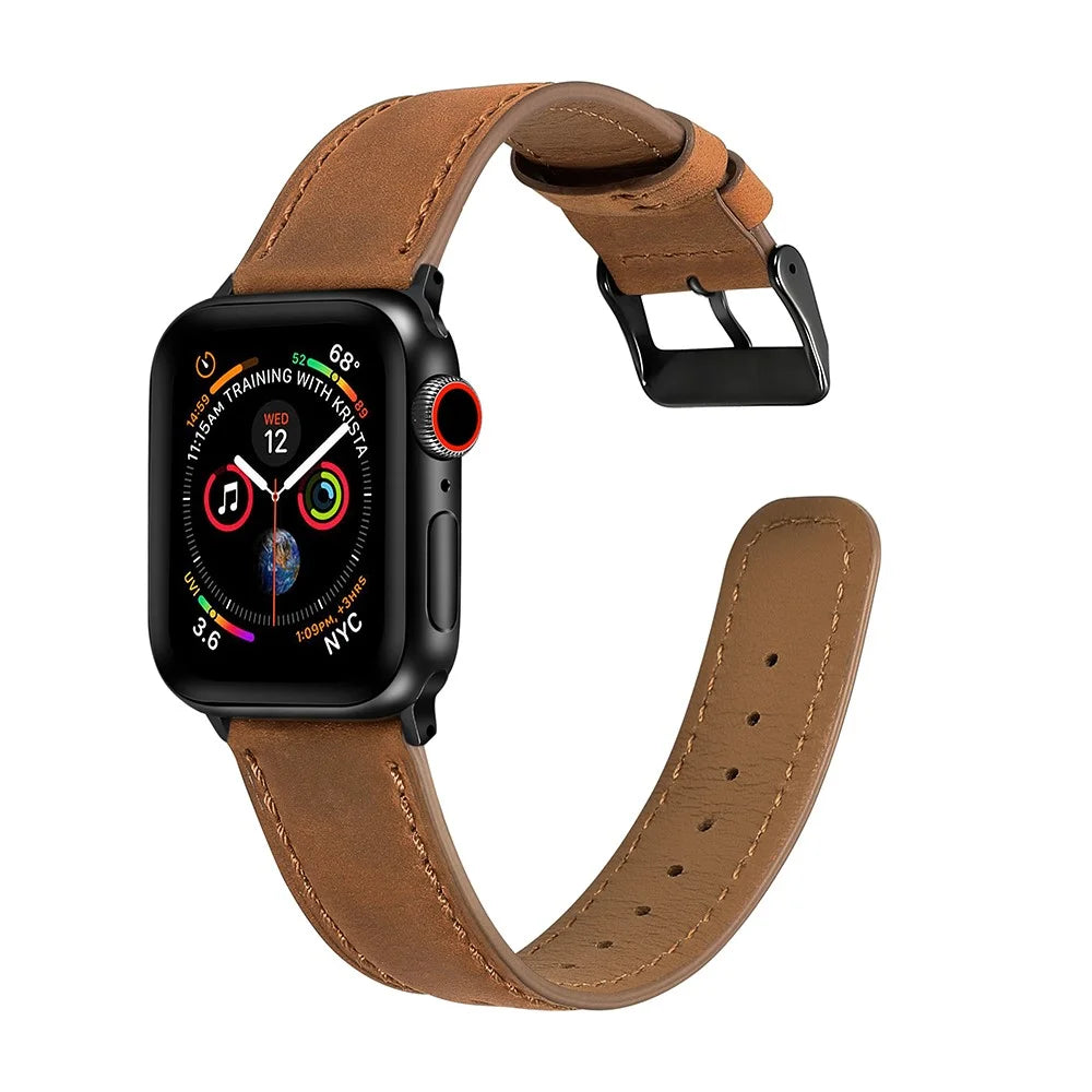 Crackle Texture Watchband Genuine Leather Watch Strap for Apple Watch Series 11 10 42mm / 9 8 7 41mm / SE3 SE2 SE 6 5 4 40mm / 3 2 1 38mm - Brown - 2
