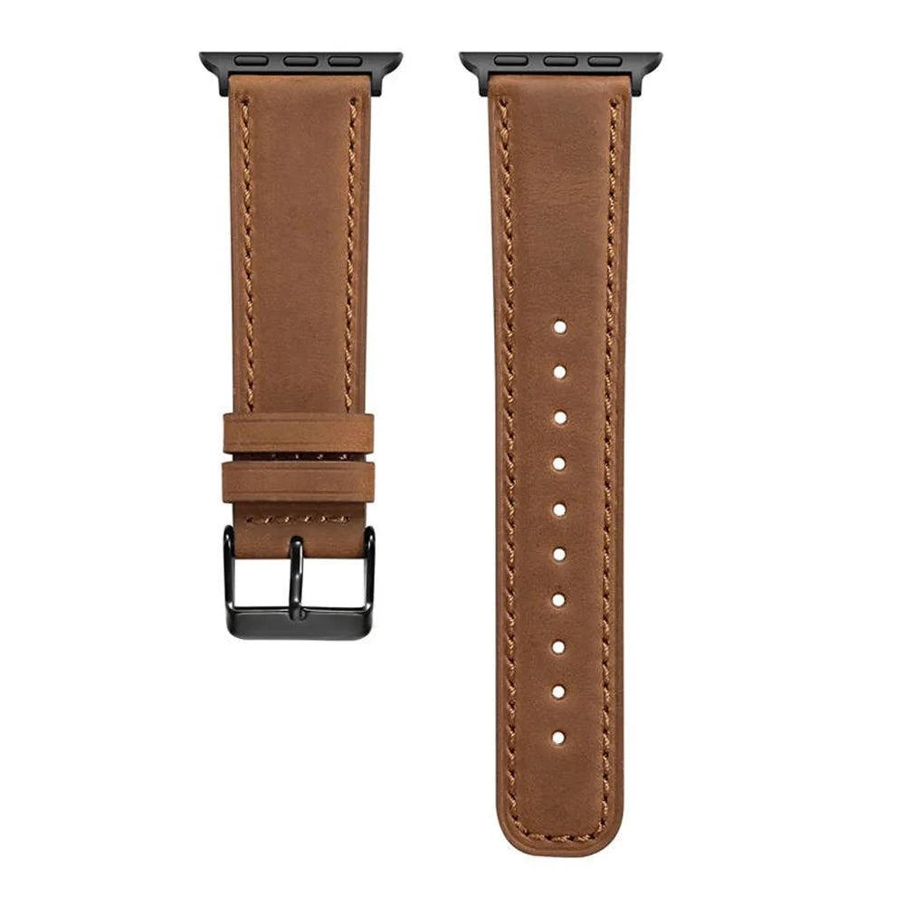 Crackle Texture Watchband Genuine Leather Watch Strap for Apple Watch Series 11 10 42mm / 9 8 7 41mm / SE3 SE2 SE 6 5 4 40mm / 3 2 1 38mm - Brown - 3
