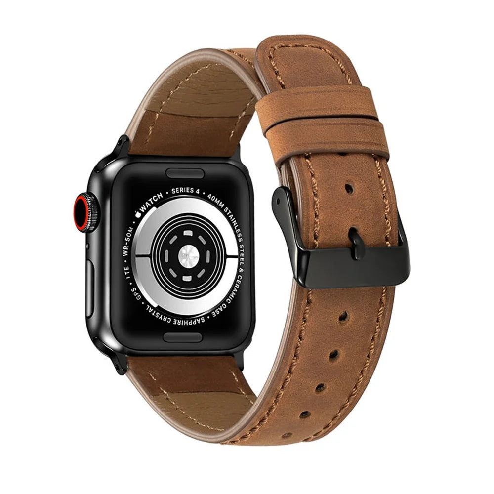 Crackle Texture Watchband Genuine Leather Watch Strap for Apple Watch Series 11 10 42mm / 9 8 7 41mm / SE3 SE2 SE 6 5 4 40mm / 3 2 1 38mm - Brown - 4