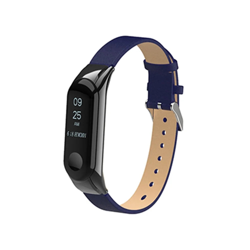Genuine Leather Watch Strap Watchband for Xiaomi Mi Smart Band 4 - Black - 2