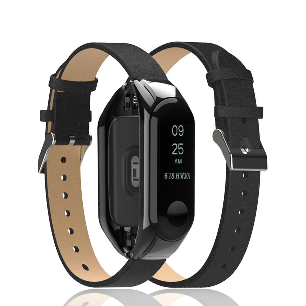 Genuine Leather Watch Strap Watchband for Xiaomi Mi Smart Band 4 - Black - 3