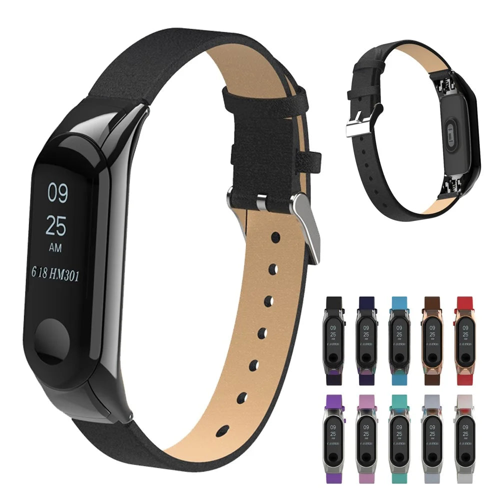 Genuine Leather Watch Strap Watchband for Xiaomi Mi Smart Band 4 - Black - 5