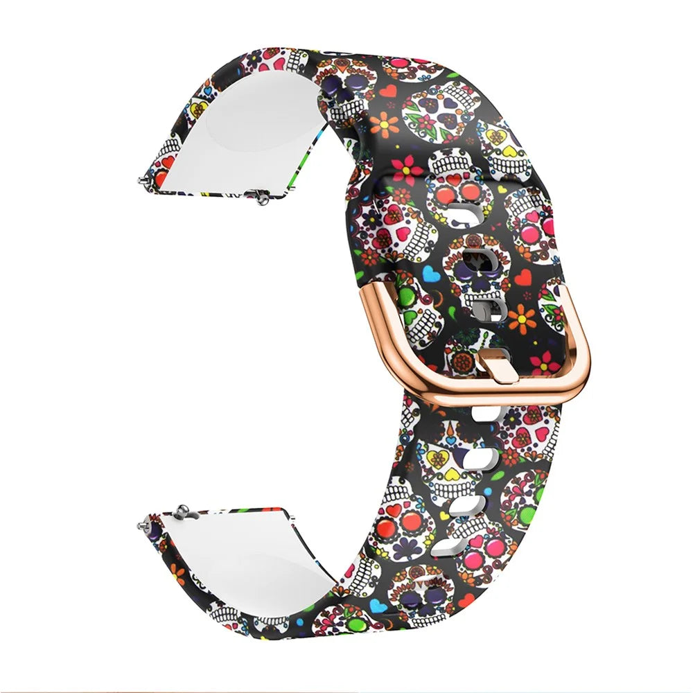 20mm Pattern Printing Silicone Watch Strap for Samsung Galaxy Watch Active, Pin Buckle Watch Wrist Band - Skull - 1
