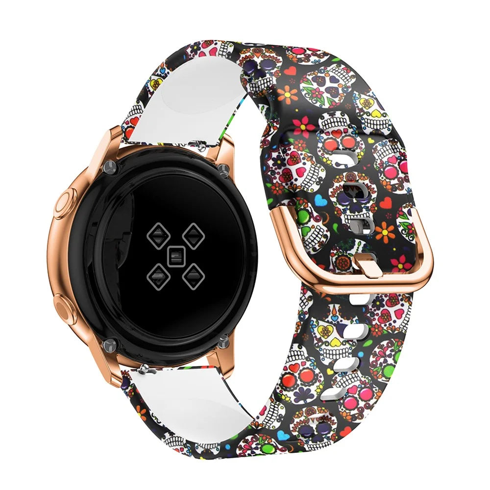 20mm Pattern Printing Silicone Watch Strap for Samsung Galaxy Watch Active, Pin Buckle Watch Wrist Band - Skull - 2