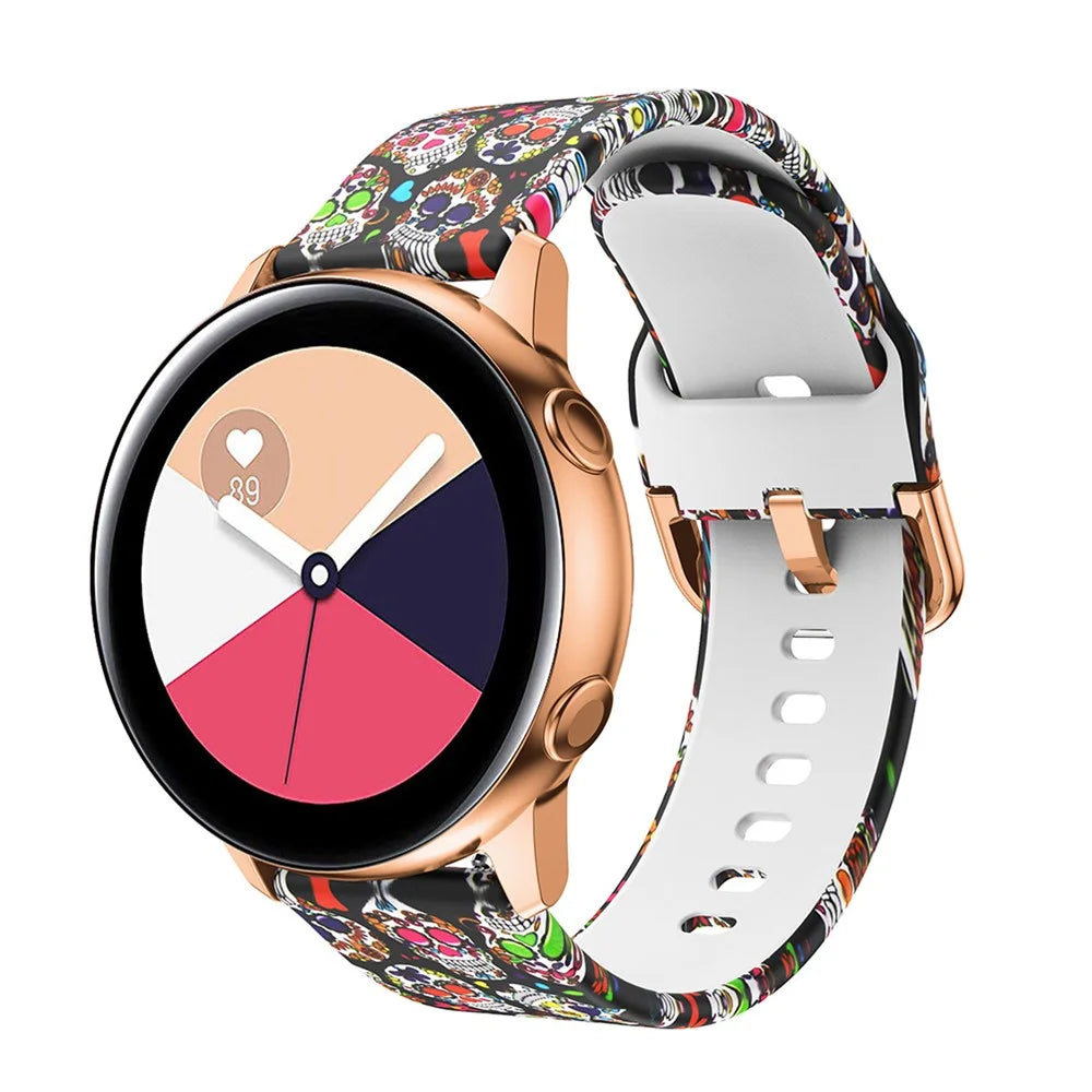 20mm Pattern Printing Silicone Watch Strap for Samsung Galaxy Watch Active, Pin Buckle Watch Wrist Band - Skull - 3