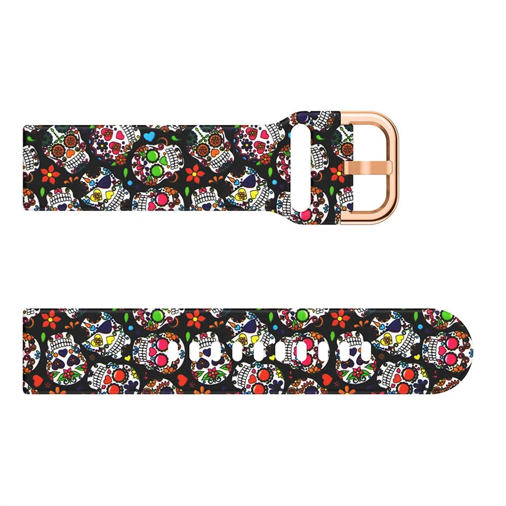 20mm Pattern Printing Silicone Watch Strap for Samsung Galaxy Watch Active, Pin Buckle Watch Wrist Band - Skull - 4