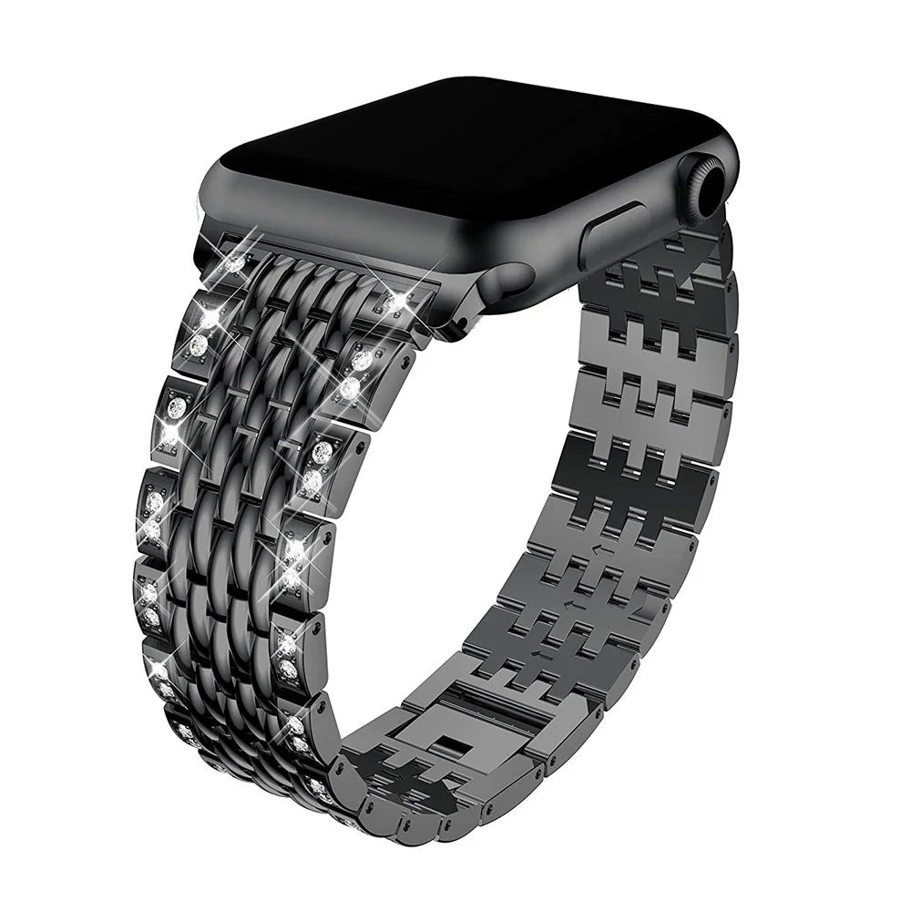 Rhinestone Decor Metal Smart Watch Strap for Apple Watch Series 11 10 42mm / 9 8 7 41mm / SE3 SE2 SE 6 5 4 40mm / 3 2 1 38mm - Black - 1