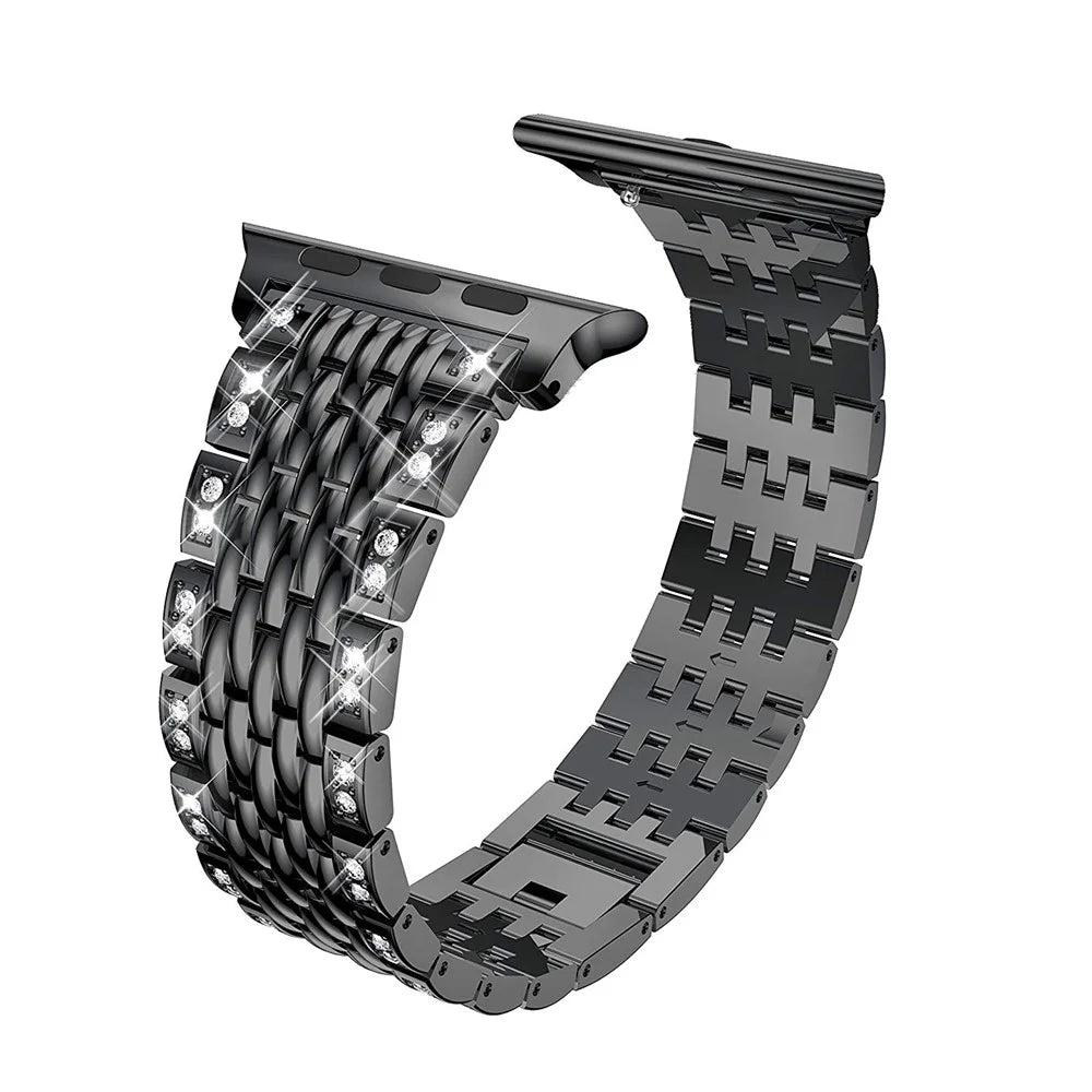 Rhinestone Decor Metal Smart Watch Strap for Apple Watch Series 11 10 42mm / 9 8 7 41mm / SE3 SE2 SE 6 5 4 40mm / 3 2 1 38mm - Black - 3