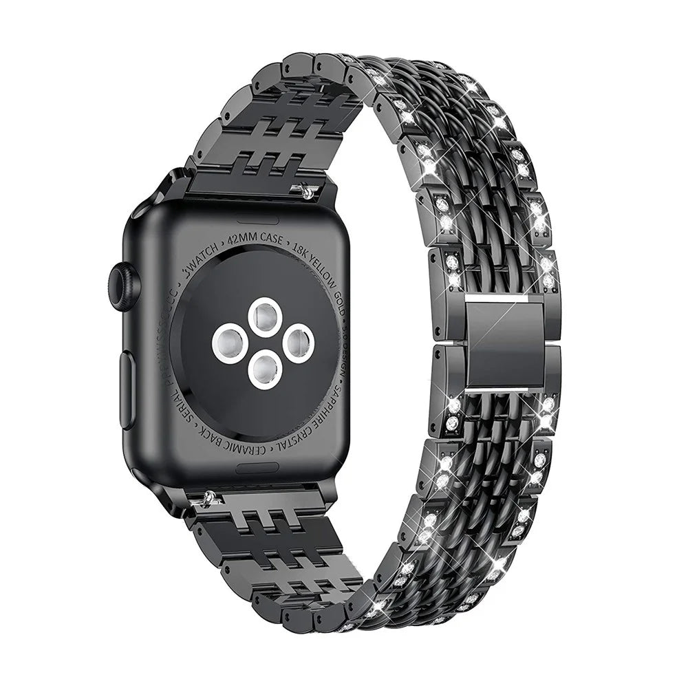 Rhinestone Decor Metal Smart Watch Strap for Apple Watch Series 11 10 42mm / 9 8 7 41mm / SE3 SE2 SE 6 5 4 40mm / 3 2 1 38mm - Black - 4